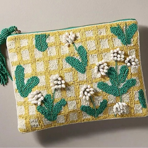 Anthropologie Fiona Elegant Floral Beaded Pouch - Picture 1 of 2